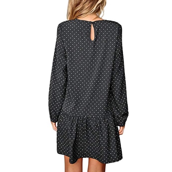 Polka Dot Long Sleeve Boyfriend Fit Mini Dress - Picture 4 of 5